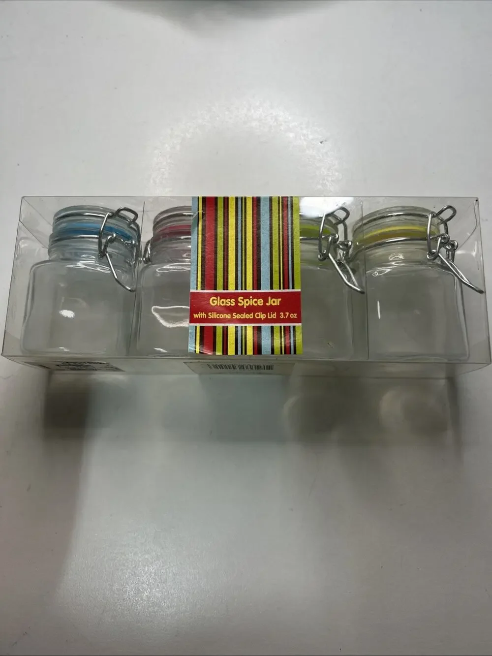 Set Of 4 Glass Spice Jars With Silicone Sealed Clip Lid 3.7oz